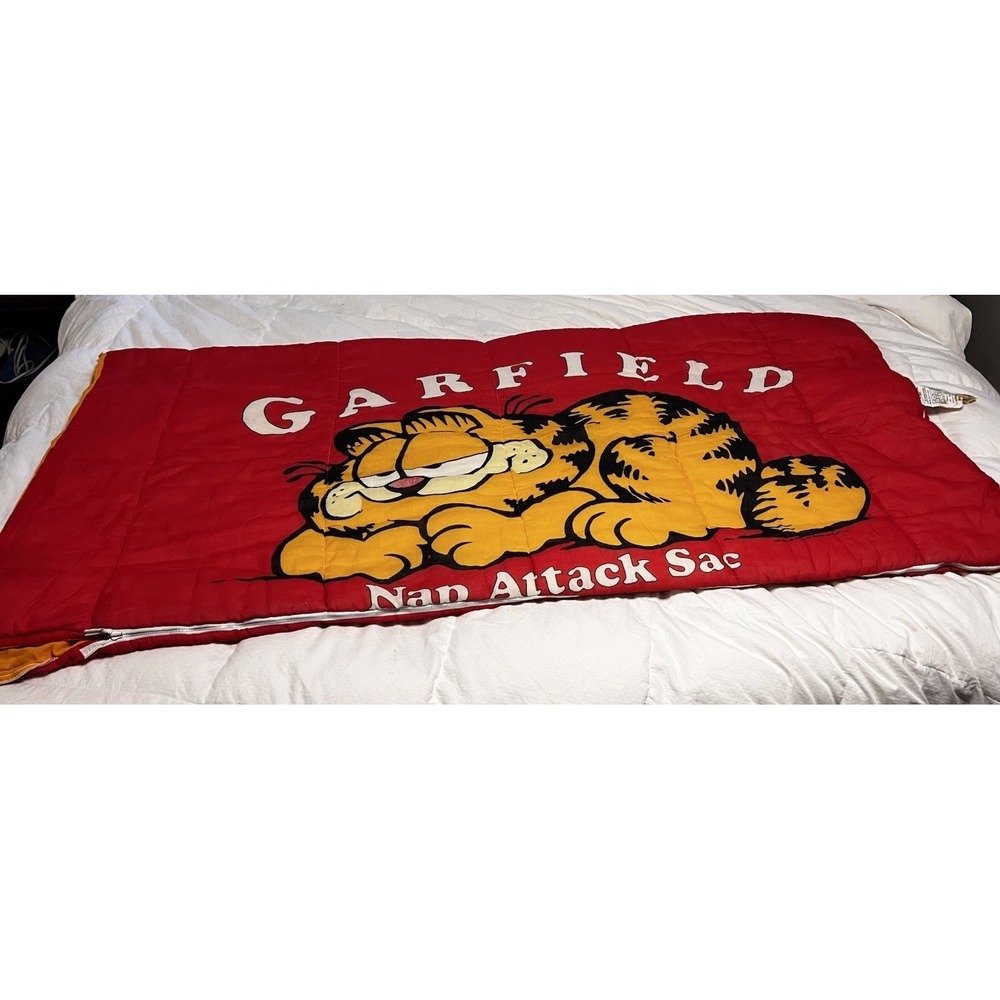 Vintage Garfield Sleeping Bag Red Cat Nap Attack Sac Zip Up Bedding 1978 62"x30"